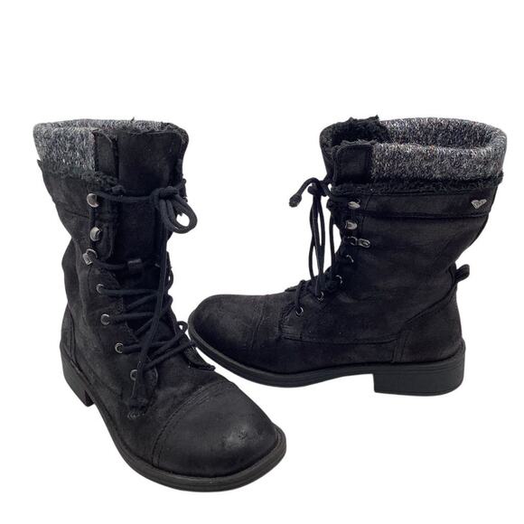 Roxy Women's Black Mid-Calf Combat Boots Size 8 Casual Lace Up - Picture 1 of 10